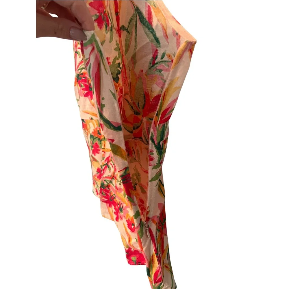 J.Crew Womens Floral Linen V-Neck Peplum Tank Top Pink Orange G5318 Size 12